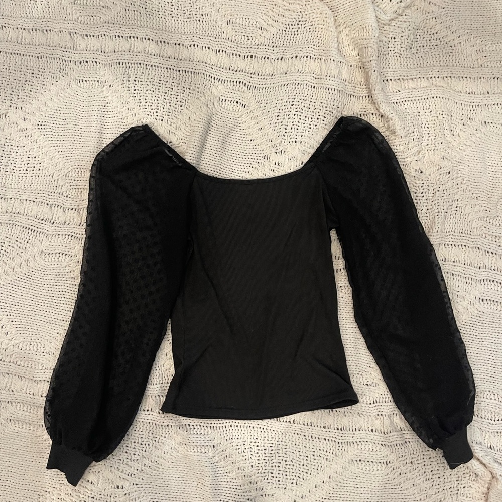 Black Sheer Polka Dot Sleeve Top